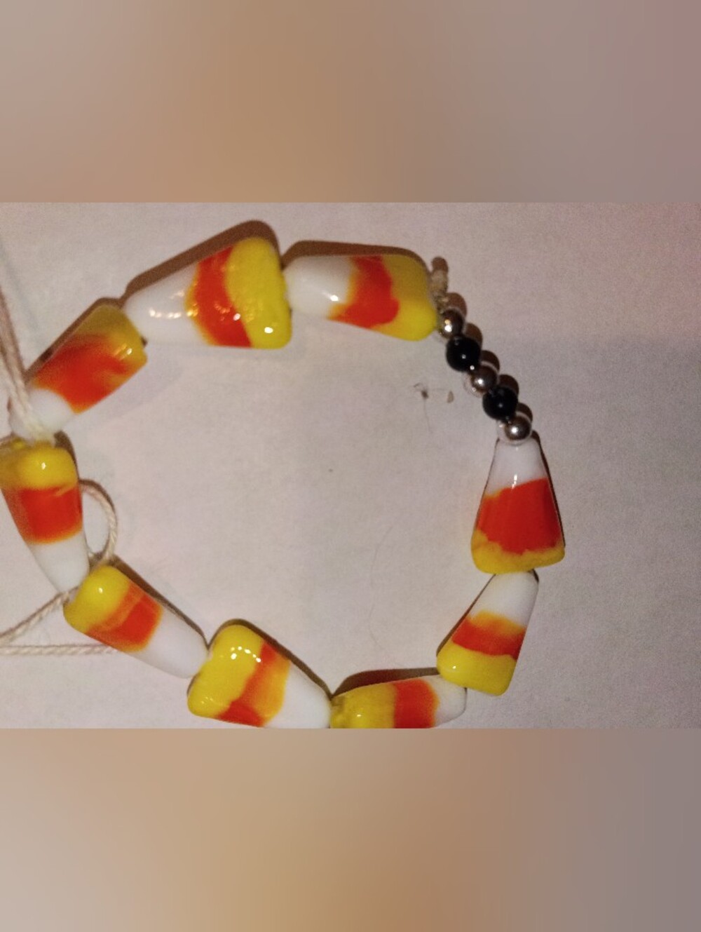Handmade Candy Corn Bead Bracelet - Yellow, Orange, White